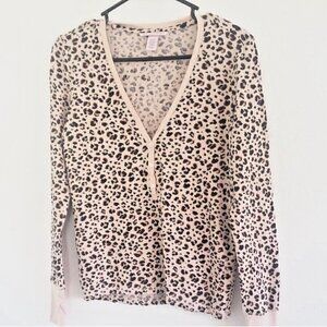Victoria Secret Thermal V-Neck Top L Cheetah Print Pajama Waffle Button Warm